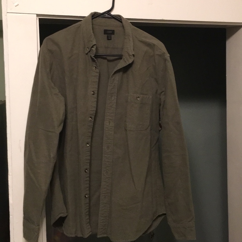 J Crew green chamois shirt elbow patches. Large